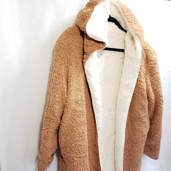 Oversized Hooded Open Front Teddy Coat - Picture 2 of 4